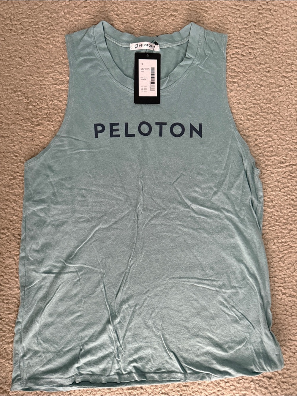 Peloton Mint Green Sleeveless Workout Tank with Navy Logo NWT